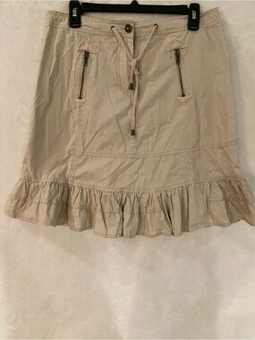 6 degrees Beige Ruffle-Hem Drawstring Skirt